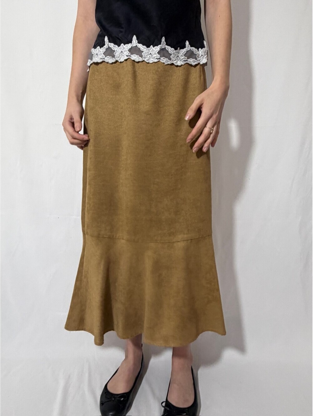 Tan Faux Suede Vintage Fall Midi/Maxi Cargo Skirt